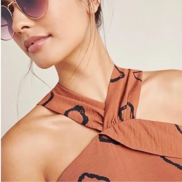 Elegant Orange Patterned Jumpsuit Anthropologie Eva Franco - Picture 3 of 6